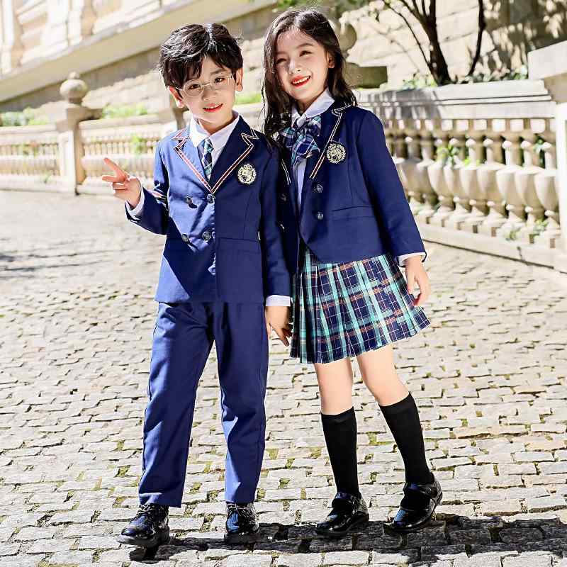 学生服 キッズ 男の子 女の子 ブリティッシュスタイル 幼稚園 小学生 制服 スーツ セットアップ 学院風 春秋 コットン 柔らか素材 シングルブレスト 四点セット