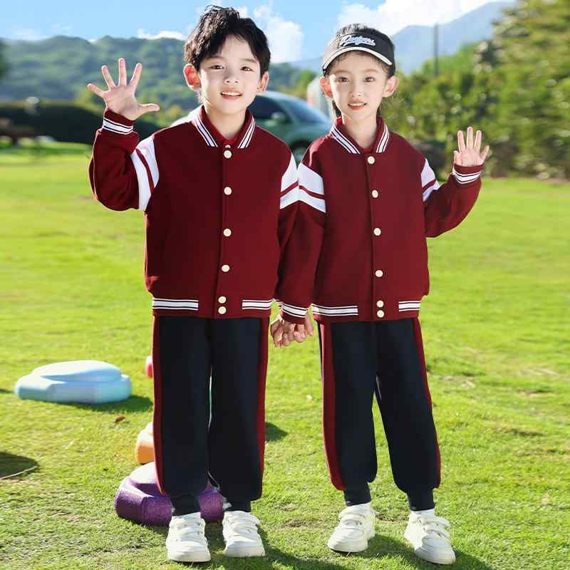 セットアップ キッズ 男の子 女の子 小中学生 幼稚園生 スクール風 ベースボールジャケット スタジャン 学生服 制服 通学服 上下セット レッド 赤 綿 コットン やわらか 秋冬 普段使い カジュアル