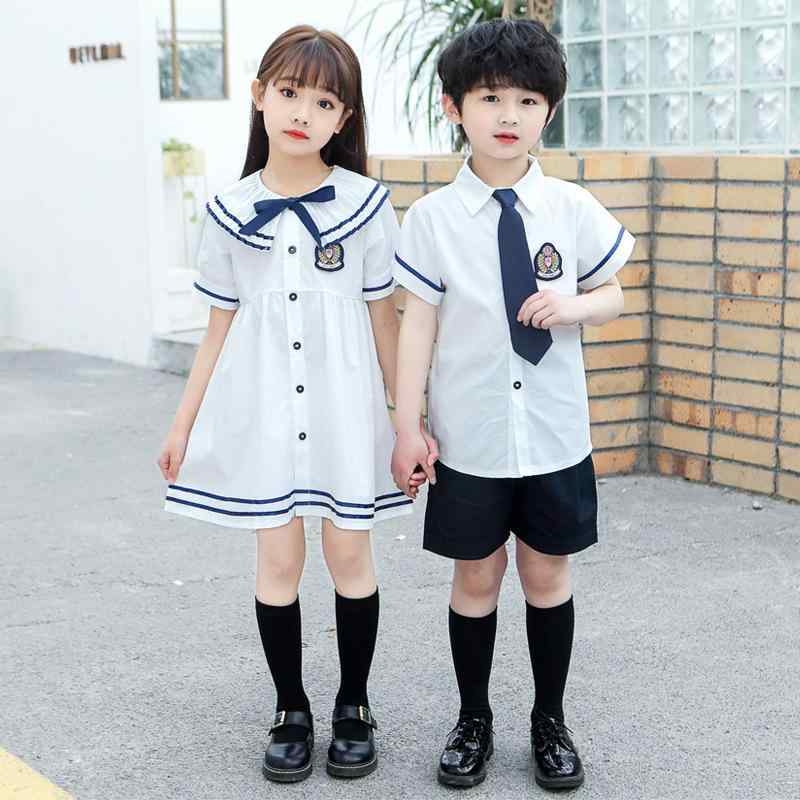 スクール制服 キッズ 男女兼用 小学生 夏服 マリン風 アカデミー風 半袖 スカート セットアップ 幼稚園 小学校 卒業式 入学式 発表会 フォーマル