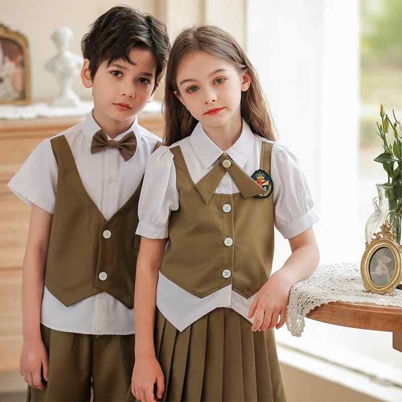 制服 子供 キッズ ジュニア 小学生 幼稚園 英国風 アカデミー スクールウェア 半袖 セットアップ コットン 綿 柔らかい 春夏 通学 発表会 卒業式 卒園式 入学式 入園式 男女兼用