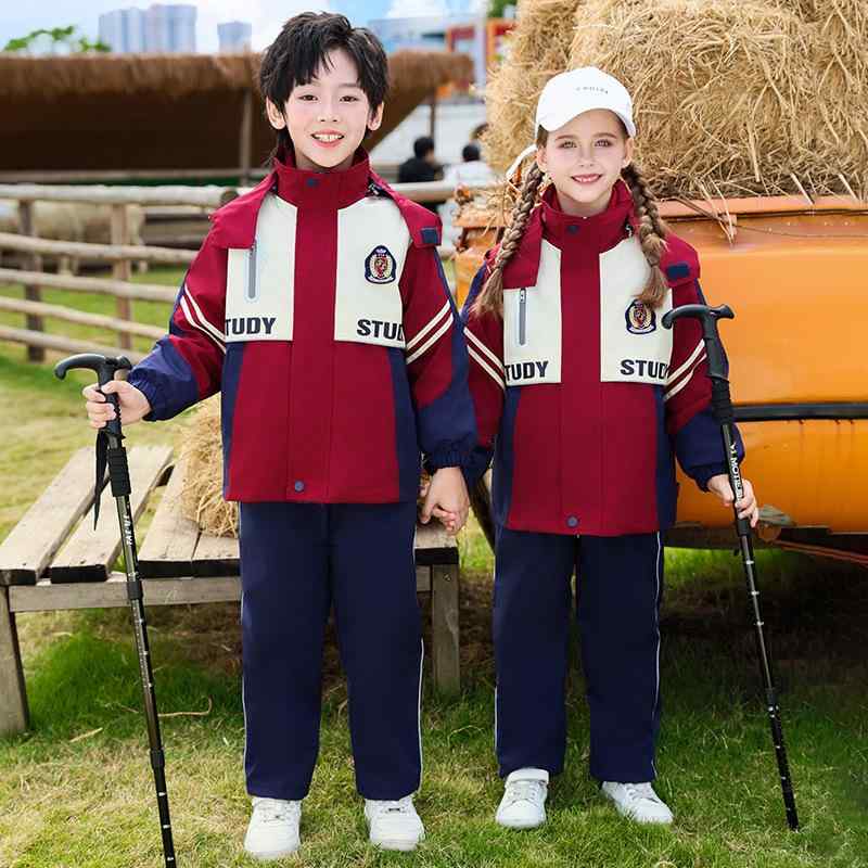 校服 キッズ 男女兼用 ウィンドブレーカー 3WAY 3点セット 小学生 幼稚園 制服 厚手 あったか 防寒 アウター ジャケット ポリエステル 取り外し可能フード ジップアップ 秋冬