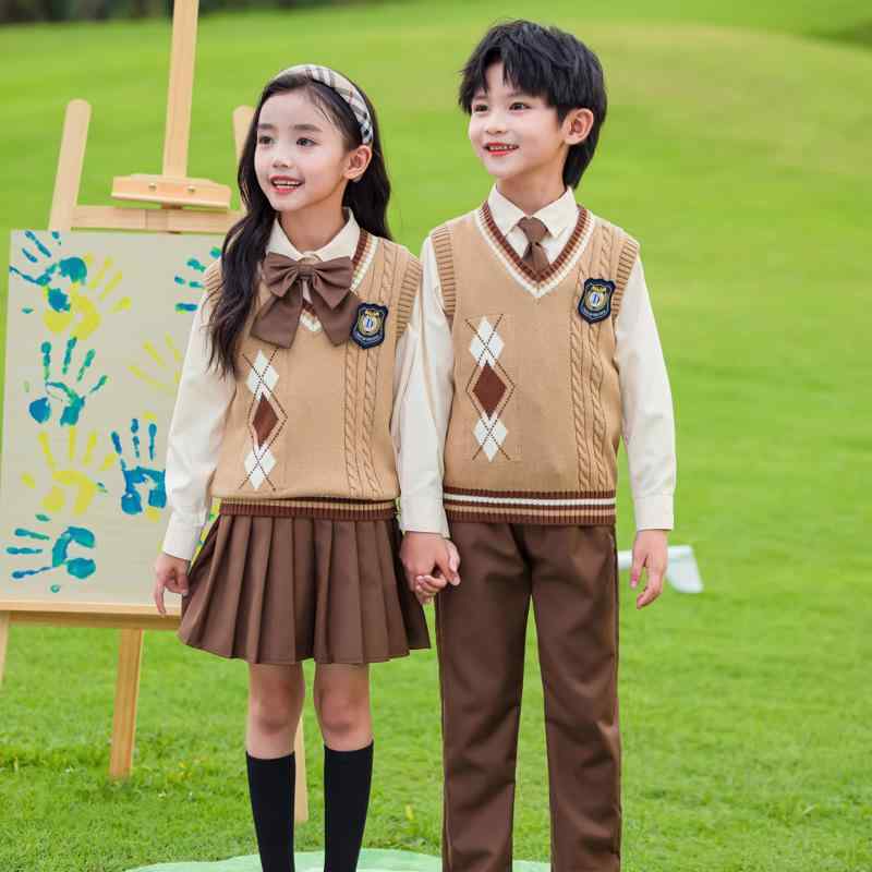 学生服 小学生 キッズ 男女兼用 スクールスタイル ニットベスト 長袖セーター ロングパンツ セットアップ 綿 コットン 春秋 幼稚園 小学校 通学 制服 入学式 卒業式 発表会 合唱衣装