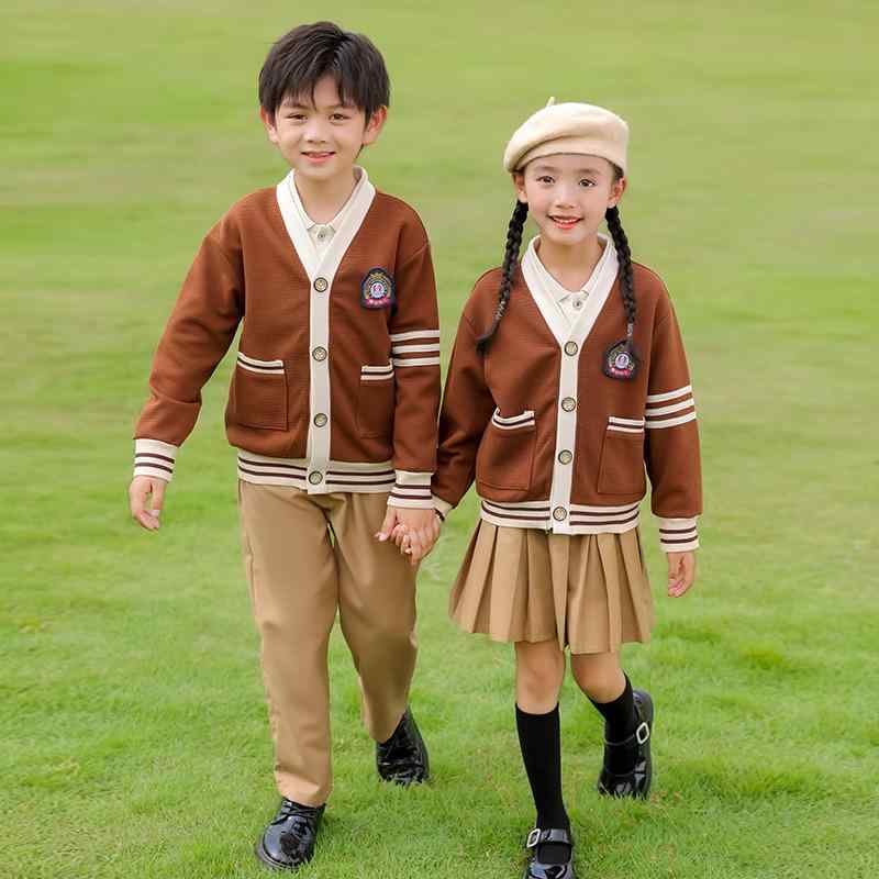 スクールユニフォーム 小学生 幼稚園児 キッズ 男女兼用 春秋 イギリス風 制服 団体服 ニット カーディガン 3点セット コットン ソフト 通学 入学式