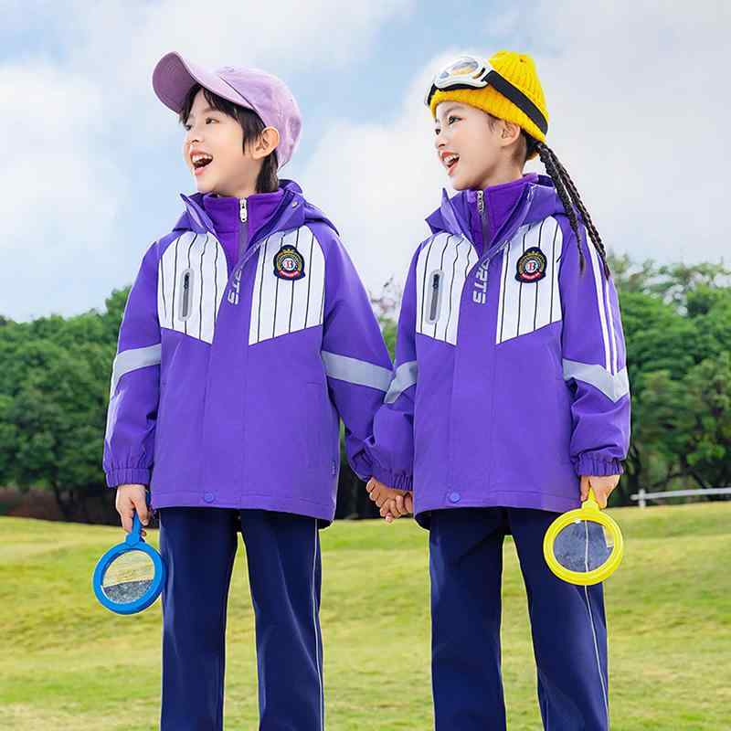 校服 小学生 子供 男女兼用 ジュニア 春秋 スポーツ 3点セット ウィンドブレーカー フード付き 長袖 ロングパンツ 綿混 ポリエステル ジップアップ カジュアル やわらか素材