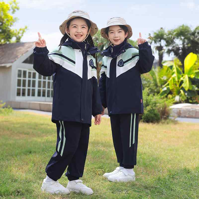 子供服 男女兼用 小学生 中学生 ジュニア 秋冬 スクールウェア スポーツ ウィンドブレーカー ジャケット 3点セット フード付き ジップアップ 通学 運動着 ポリエステル 切り替え