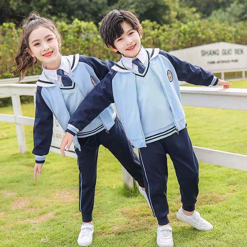 制服 キッズ 男女兼用 綿 セーラー襟 小学生 幼稚園児 学院風 スクールテイスト スポーツ スリーピース 3点セット 子供服 学生服 柔らかな着心地 通学 通園 春秋 ネイビー ブルー