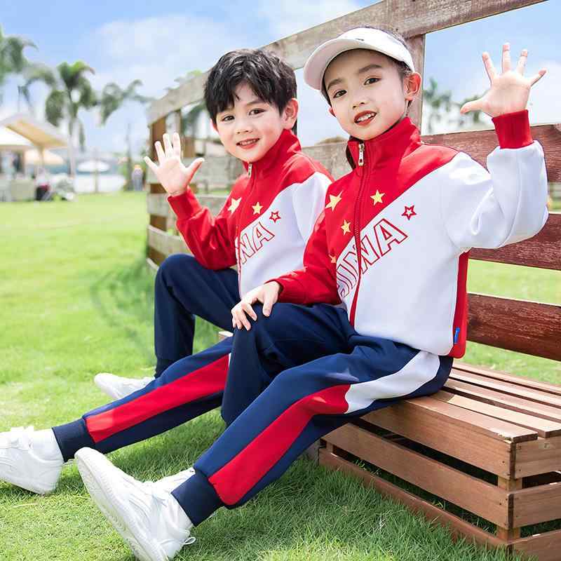 校服 子供 キッズ 小学生 学童 幼稚園 園児 男女兼用 春秋 運動着 スポーツウェア ジャージ 三点セット 3点セット 長袖 パンツ セットアップ 赤 レッド 綿 コットン 柔らか ソフト カジュアル フードなし ファスナー