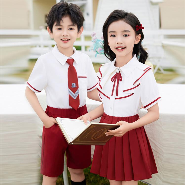 制服 キッズ 男の子 女の子 夏服 学院風 カジュアル 半袖 Tシャツ スカート ハーフパンツ セットアップ コットン 通学服 幼稚園 小学生 スクールウェア 2点セット