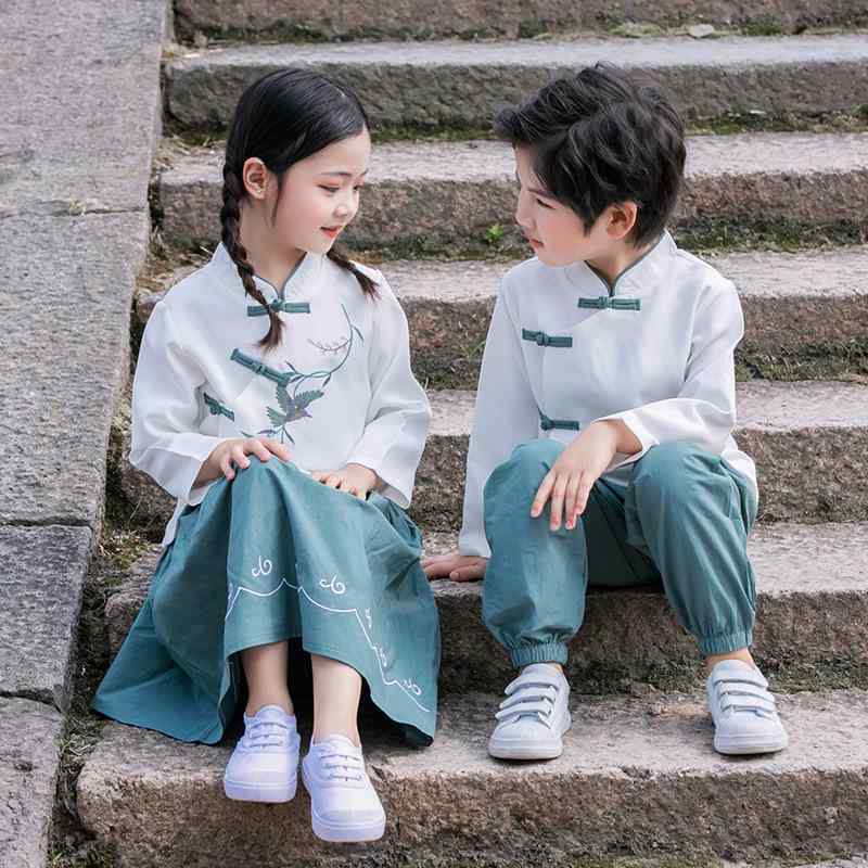子供服 漢服 キッズ 中国風 発表会 演奏会 民族衣装 小学生 幼稚園 学芸会 イベント 男の子 女の子 古筝 楽器演奏 舞台用 ポリエステル素材 柔らかい