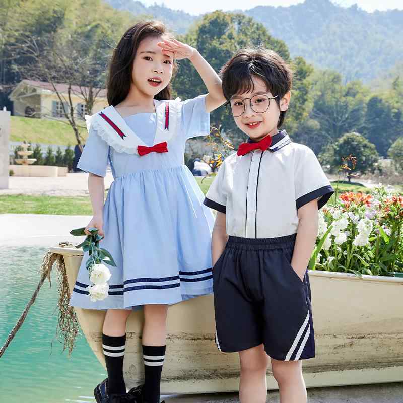 キッズ 制服 男女兼用 夏服 ブリティッシュ スクールスタイル 半袖 ハーフパンツ セットアップ 綿 コットン 合唱 発表会 卒業式 小学生