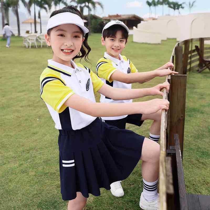 スクールユニフォーム キッズ 小学生 園児 男女兼用 夏服 半袖 セットアップ コットン 柔らか素材 カジュアル 学院風 通学服