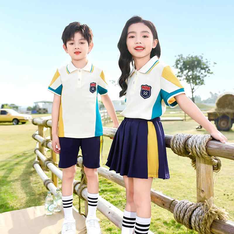 スクールユニフォーム キッズ ジュニア 男女兼用 半袖 セットアップ 綿 コットン スポーツテイスト 学院風 幼稚園 小学校 中学校 通学 運動着 春夏