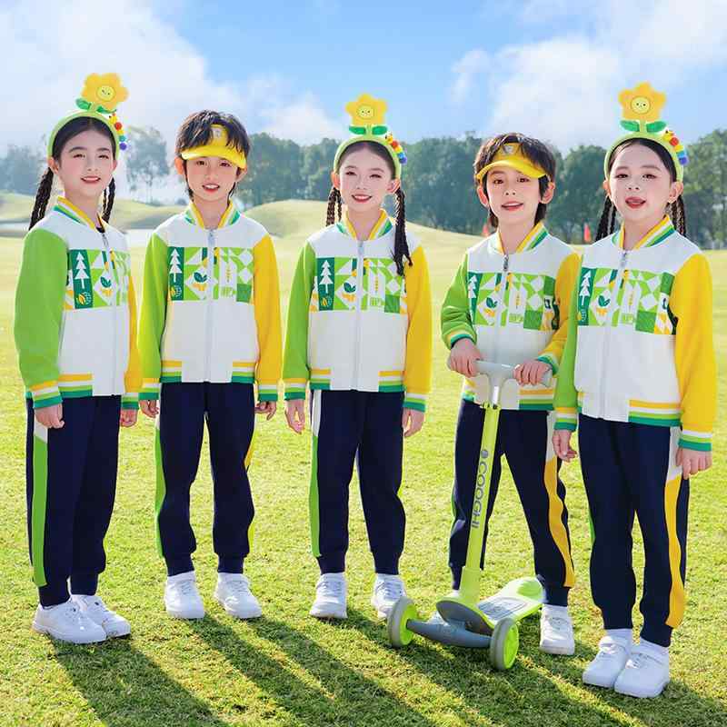 スクールウェア キッズ 男女兼用 小学生 幼稚園制服 春夏秋 セットアップ 3点セット 綿 長袖パンツ ジップアップ カジュアル 通学着 運動会 体育着