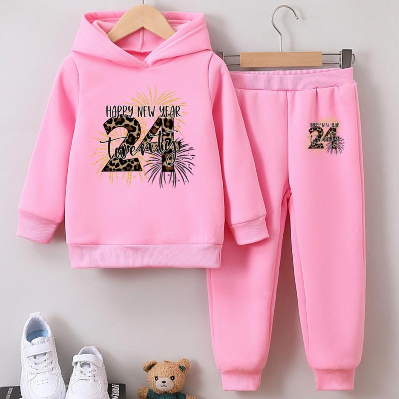 スウェット セットアップ キッズ 女の子 ガールズ フード付き 長袖 ナンバー24 プリント 裏起毛 上下セット 秋冬 防寒 カジュアル 普段使い 通園 通学 ポリエステル 長ズボン画像