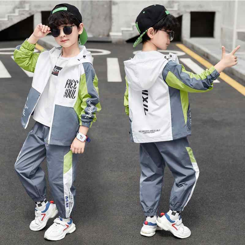 キッズ 男の子 ジュニア セットアップ 春秋 スポーツウェア 長袖 フード付き パーカー ロングパンツ 上下セット 2点セット ポリエステル 柔らかい 韓国風 カジュアル
