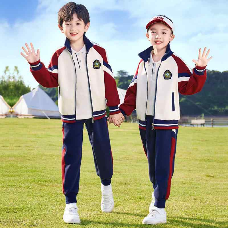 スクールウェア キッズ 男女兼用 幼稚園 小学生 制服 セットアップ スポーツ 英国風 長袖 パンツ 3点セット 春秋 運動会 発表会 普段使い 通学 綿混