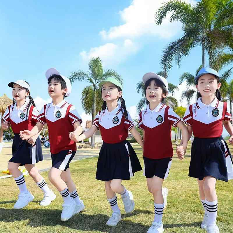スクールウェア キッズ 男女兼用 半袖セットアップ 小学生 幼稚園児用 綿 コットン 春夏 入学式 卒業式 発表会 通学着 イギリス風 フォーマル ショートパンツ スカート 長ズボン