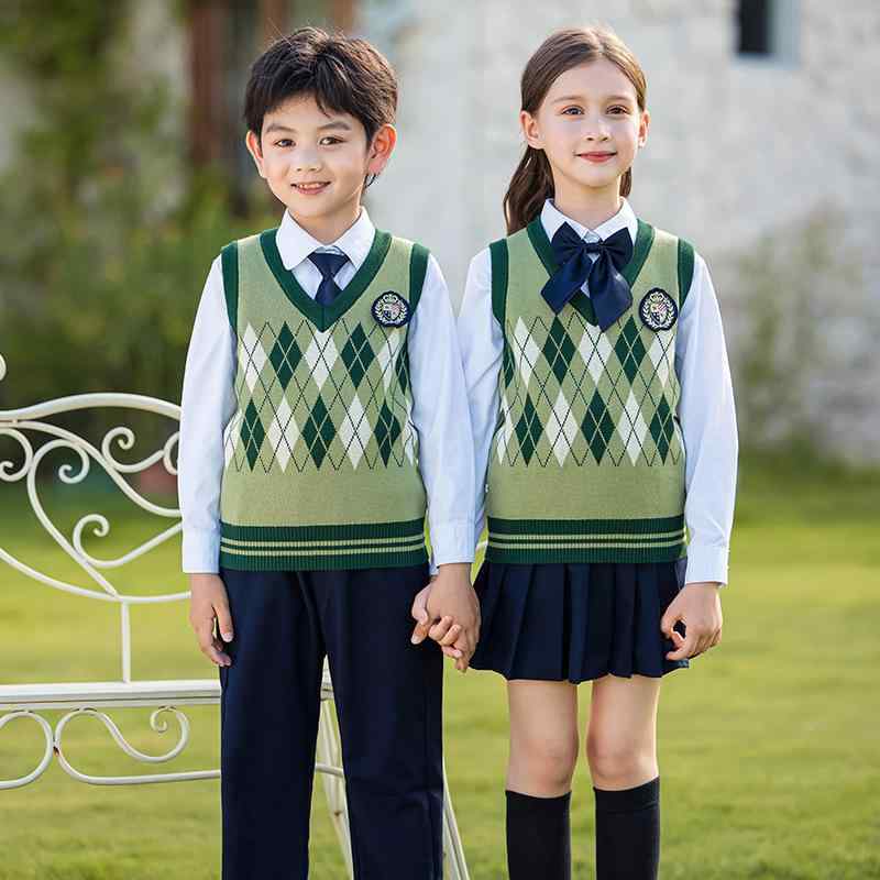 制服 女の子 女児 幼稚園 小学生 キッズ ニット カーディガン スカート セットアップ イギリス風 ブリティッシュスタイル 通学 フォーマル コットン 綿混 春秋 秋冬 子供服