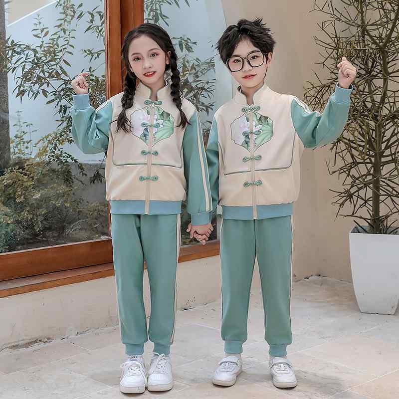 制服 キッズ 男の子 女の子 小学生 幼稚園 中国風 民族衣装 舞台衣装 唐装 上下セット パンツ 綿 春秋 発表会 青色