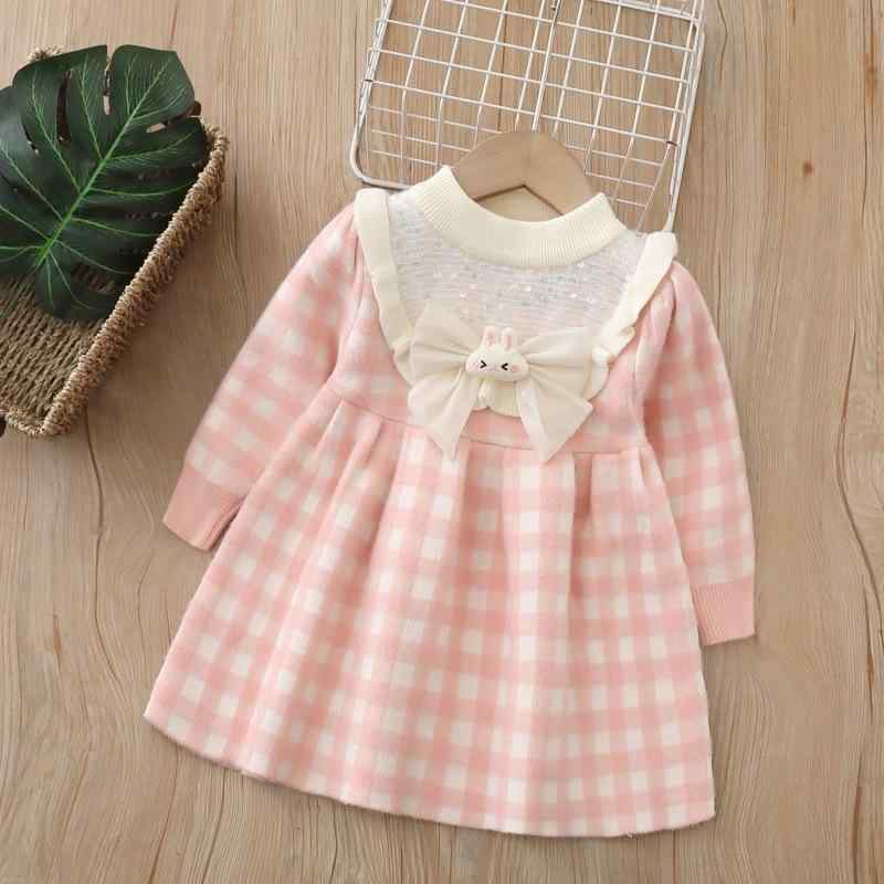 ニットワンピース キッズ 女の子 ガールズ 上品 きれいめ 秋冬 長袖 ロング丈 チェック柄 クルーネック アクリル素材 伸縮性 柔らか 普段使い お出かけ