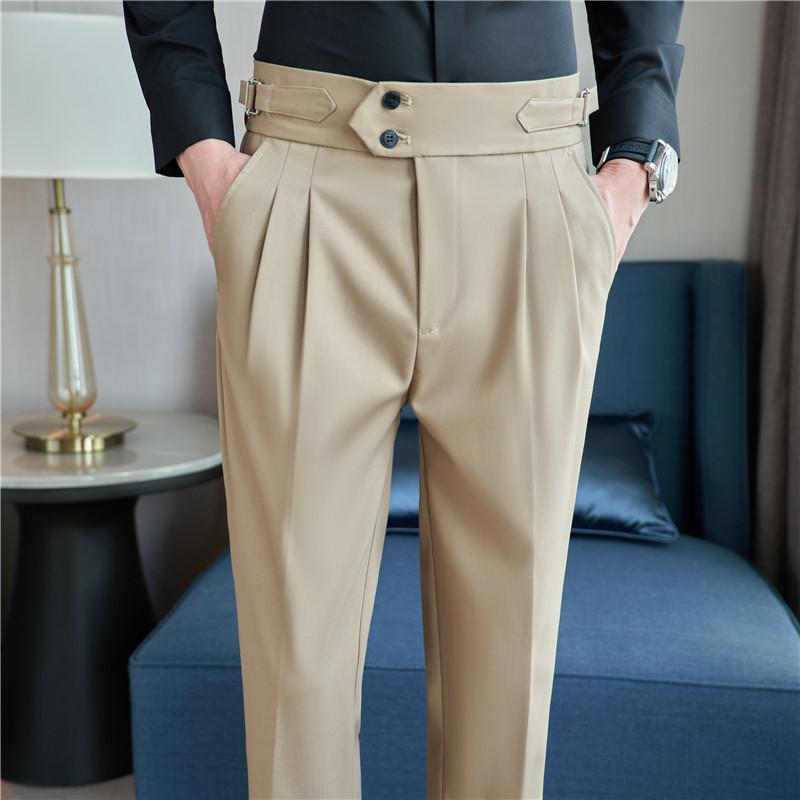 カジュアルパンツ メンズ 男性用 インフルエンサー ファッション 上品 スラックス ドレープ感 ストレート ロング丈 きれいめ 普段使い ビジネス ミドルウエスト ハイウエスト 綿混 ポリエステル 微ストレッチ 形態安定 秋冬