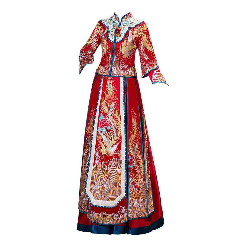 華燭の典御召しもの レディース 瀬戸もの御召しもの 秀禾服 龍鳳褂 御膳上等感 花嫁御寮御召しもの 華燭の典 交歓会 前撮り 途轍も無い大きさ ロング丈 スレンダーライン 鳳凰刺しゅう 水晶繻子 ポリエステル 春夏