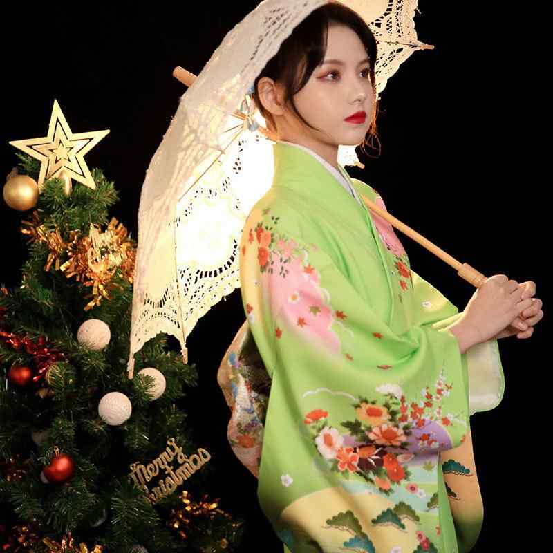 和服 和風 改良 着付け簡単 訪問着 フォーマル 正装 結婚式 披露宴 伝統柄 古典柄 記念撮影用 イベント ポリエステル グリーン 緑