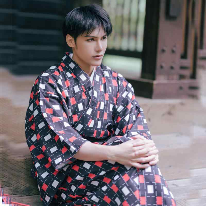 和服 メンズ 男性用 日本伝統 和風 武士 和装 フォーマル カジュアル 正装 レッド ブラック チェック柄 格子柄 ポリエステル オールシーズン 四季対応