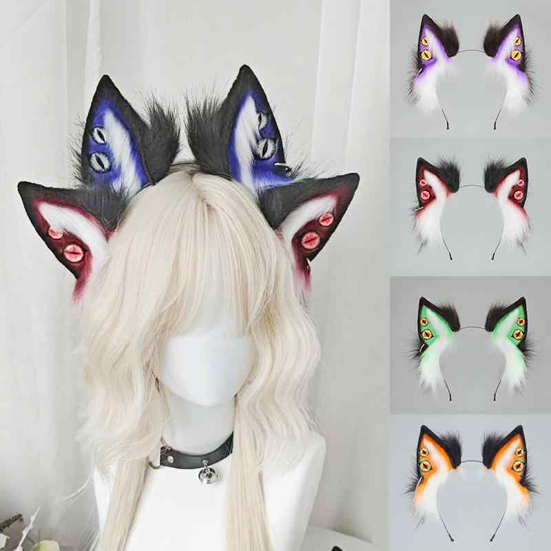 カチューシャ ハロウィン 悪魔 狐耳 狼耳 獣耳 アニマルモチーフ コスプレ小物 パンク ゴシック ダーク フェイクファー ハンドメイド 仮装パーティー イベント 甘辛ミックス ヘアアクセサリー
