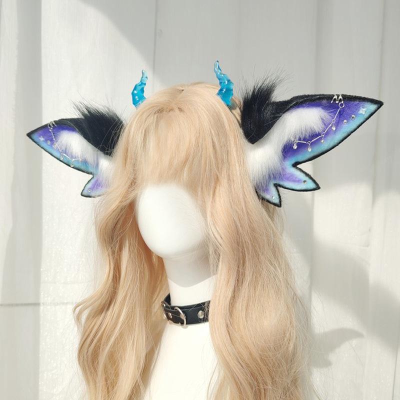 ヘッドドレス 男女兼用 ハロウィン 悪魔 妖精 エルフ 獣耳 もこもこ ボア カチューシャ 蝶 ファンタジー 仮装 コスプレ パーティー 手作り 個性派 インパクト大 髪飾り
