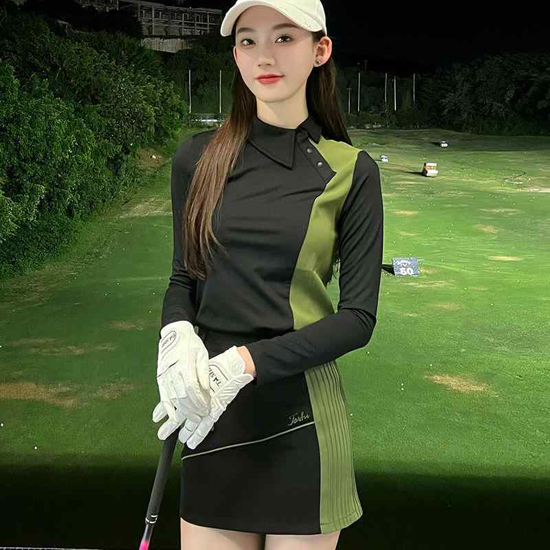 ゴルフウェア レディース 秋冬 吸湿速乾 長袖トップス ストレッチ スリムフィット 美シルエット ナイロン Tシャツ スコート スポーツウェア｜花りぼん