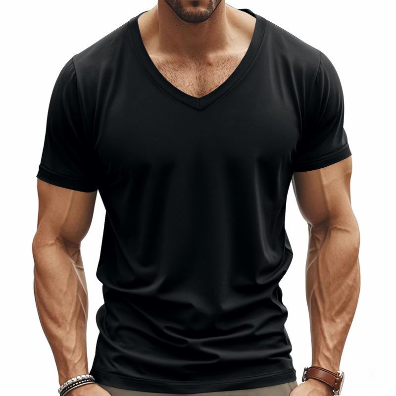 Tシャツ メンズ 半袖 Vネック トップス カットソー 速乾 通気性 吸湿速乾 接触冷感 カジュアル スポーツ レジャー 普段使い ポリエステル 春夏 無地 ホワイト ブラック グレー ブルー ブラウン
