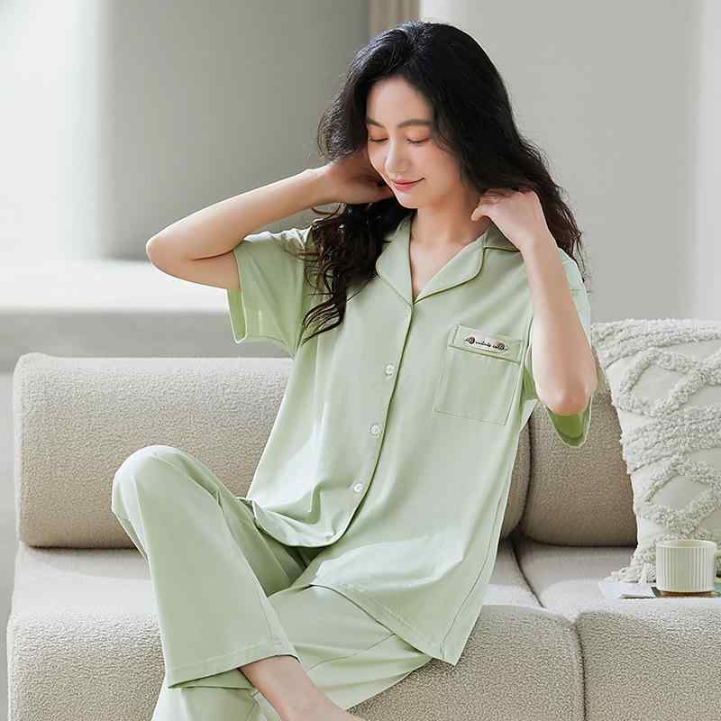 パジャマ レディース 春夏 半袖 ロングパンツ セットアップ 綿100% 前開き ルームウェア 部屋着 ワンマイルウェア ゆったり 大きいサイズ ミセス シンプル 高級感 通気性 快適