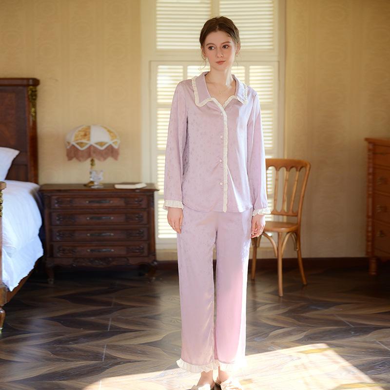 パジャマ レディース お部屋お召しもの お部屋着 ナイト爵お召しもの フレンチ表現スタイル 年月 長袖 薄っぺら ゆったり 当たること冷感 絹地調 生まれ変わり衣料繊維 分かりやすい 好いたらしい 長ズボン セットアップ