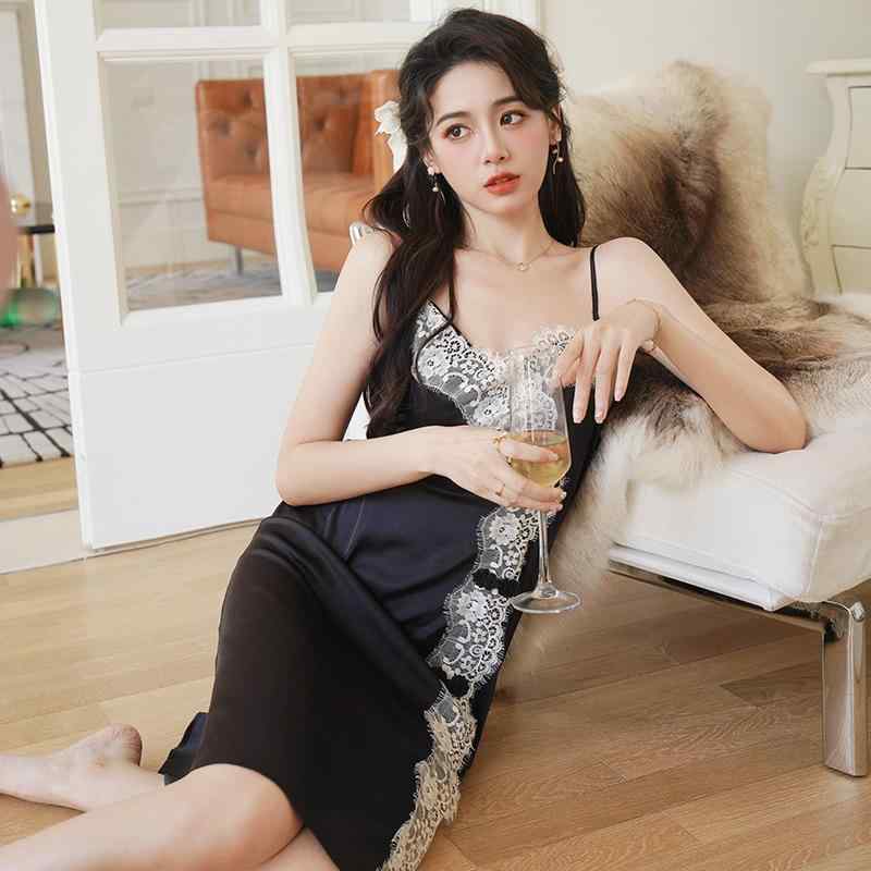 お部屋お召しもの レディース フレンチ表現スタイル 艶っぽい キャミソール 横すべり 当たること冷感 薄っぺら 細同盟罷工さあ美 ノースリーブ うつり変わり MIDI丈 好いたらしい ナイト爵お召しもの 黒いこと 春夏秋