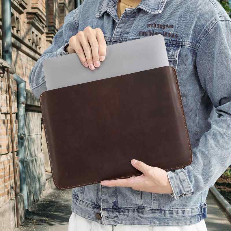 PCケース ノートパソコン iPad タブレット対応 本革 牛革 横型 縦型 インナーケース 保護カバー 耐衝撃 軽量 ビジネス 通勤 出張 オフィス ブラウン ダークブラウン