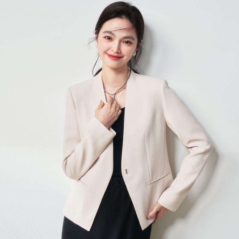 ジャケット レディース 女性用 秋 高級感 ビジネス フォーマル 立体裁断 スリムフィット 着痩せ効果 通勤 オフィス 長袖 一つボタン ポリエステル オフホワイト