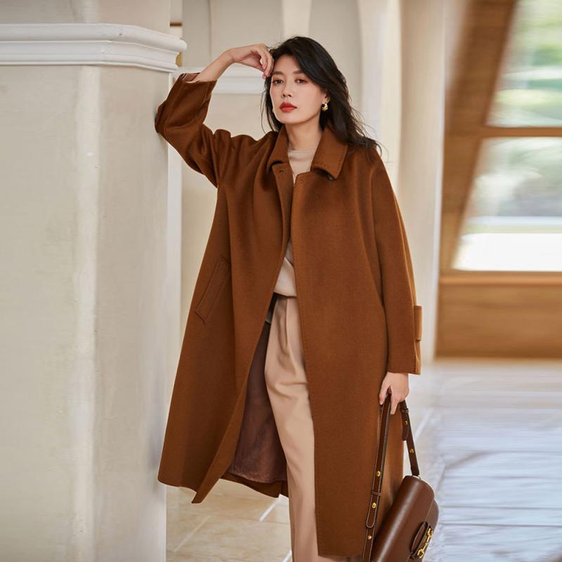 レディース コート 冬 ウール ロング丈 厚手 無地 ゆったり スタイリッシュ スタンドカラー シングルボタン ドルマンスリーブ カジュアル キャメル キャラメル色 アイボリー｜花りぼん