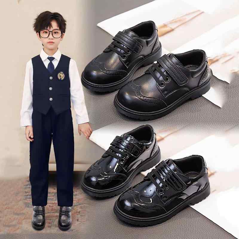 革靴 キッズ 男の子 男児 小学生 フォーマル 発表会 英国風 ソフトソール 黒 ブラック エナメル マイクロファイバー 滑り止め 耐摩耗 ゴム底 面ファスナー 秋冬