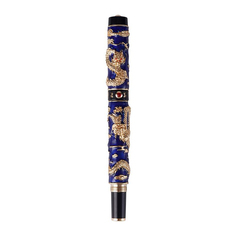 万年筆 景泰藍 七宝焼き ドラゴン柄 手工芸品 ビジネスギフト 贈答品 高級感 木製ギフトボックス入り 赤 青 クラシック 伝統工芸