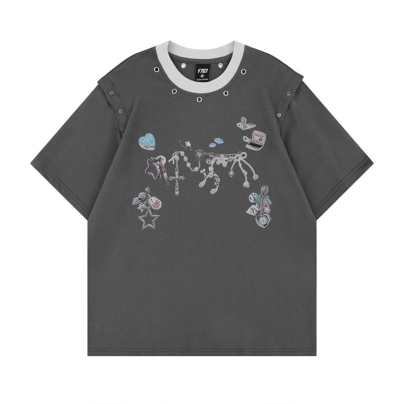 Tシャツ メンズ アメリカンビンテージ レトロ ユニークデザイン 半袖 クルーネック ルーズフィット ビッグシルエット コットン 綿100% カジュアル 普段使い ペアトップス 男女兼用 春夏