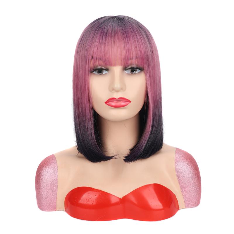かつら ウィッグ レディース 女性用 フルウィッグ ボブ ショート カール 前髪ぱっつん 三色グラデーション 合成繊維 スタイルチェンジ 普段使い おしゃれ