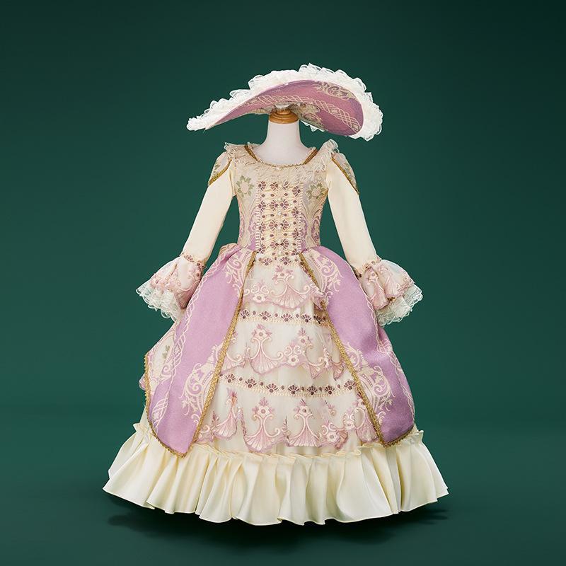 キッズ 御姉さん お召しもの ヨーロッパ 中つ世風 公方風 貴族階級風 一こま 告げ知らせる会 生まれ落ちる日会 活動写真映画化 妃殿下 お召しもの サクラ色 ポリエステル