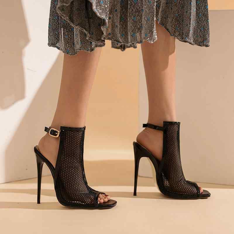 サンダルブーツ レディース 春夏 透かし彫り メッシュ素材 超ハイヒール スティレットヒール オープントゥ アンクル丈 ショートブーツ 厚底 プラットフォーム セクシー エレガント 白 黒