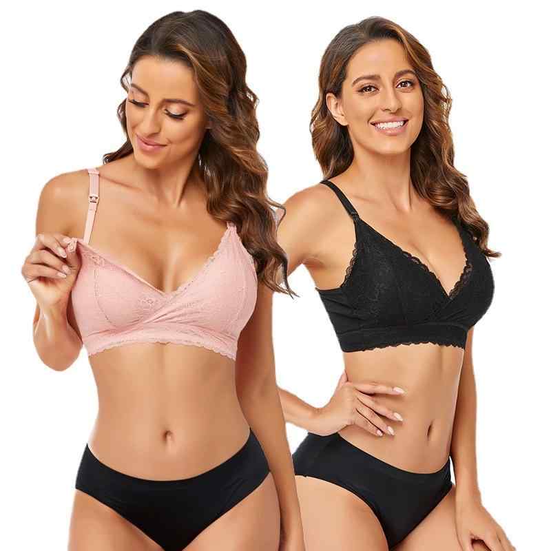 ブラジャー マタニティ 授乳 ノンワイヤー 薄手 前開き クロスオープン レース 綿混 ソフト 快適 ピンク ブラック 産前産後 女性用 インナー モールドカップ 後ろホック