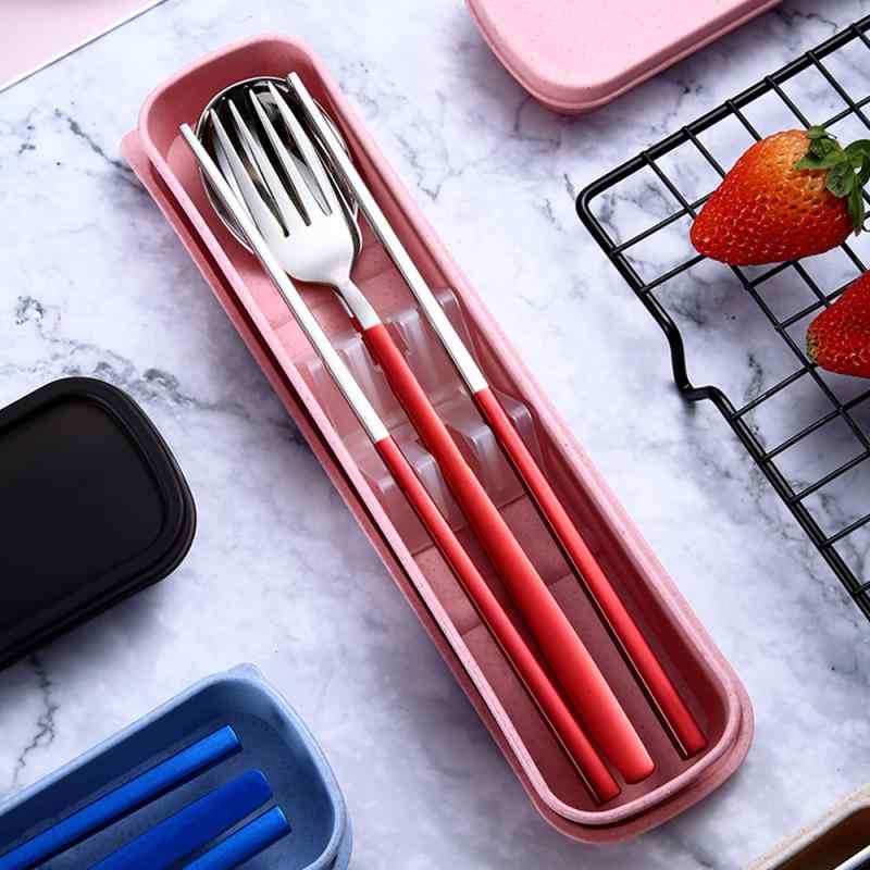 カトラリーセット 食器 ステンレス 箸 スプーン 3点セット かわいい 携帯用 収納ケース付き 学生 大人 子供 高齢者向け お弁当 ピクニック 普段使い 外出 シンプル モダン|花りぼん