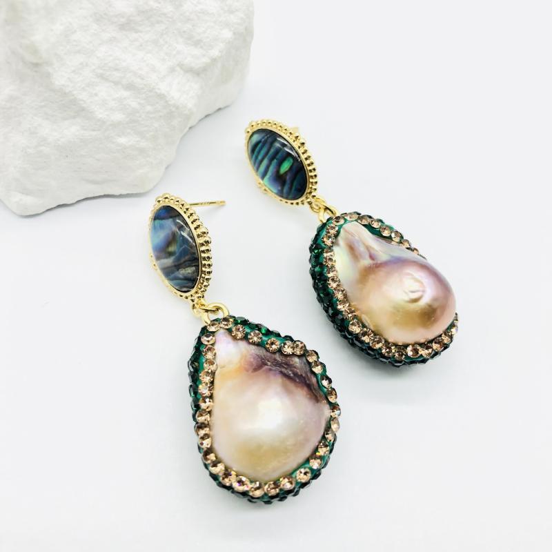 ピアス レディース 天然淡水バロックパール グリーン チェコジルコニア 宮廷風 欧米風 上品 エレガント レトロ 春夏
