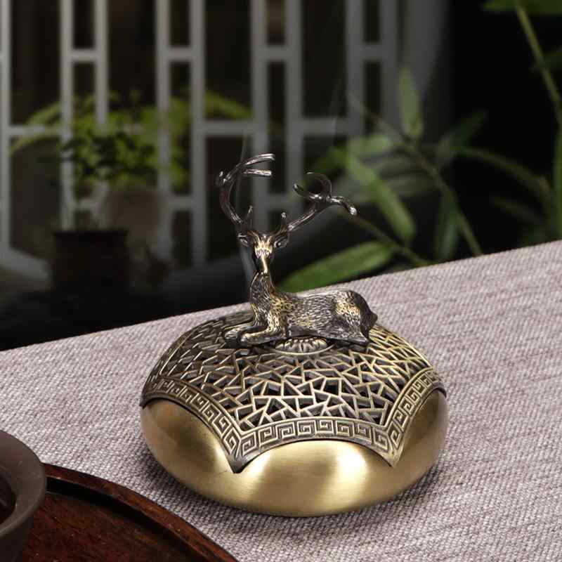 香炉 中国風 柿と鹿の縁起物モチーフ 渦巻き線香対応 家庭用