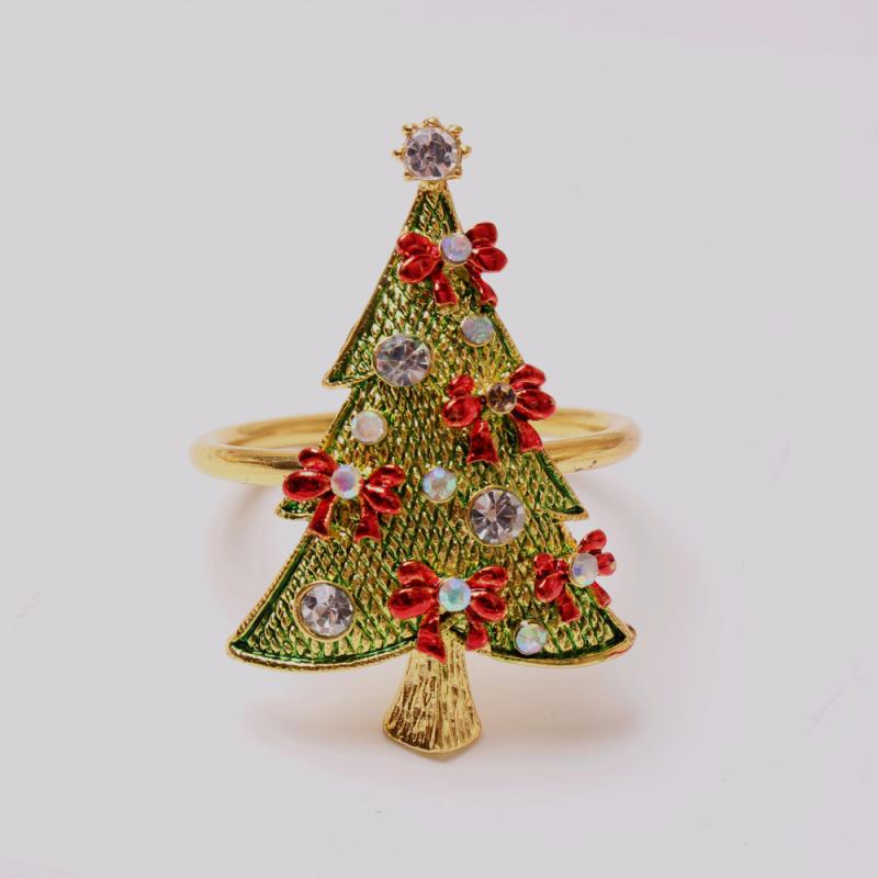 テーブルナプキン輪っか テーブルナプキン保持者 クリスマス 卓上飾りつけ ヨーロッパ樅 シュロの葉 金属元素製 灯し火メッキ工業 18Kゴールド色つや 洋風 旅人宿 出来事 寄り合い