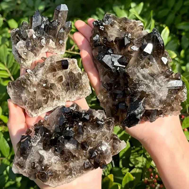 水晶クラスター 天然石 スモーキークォーツ モリオン 原石 インテリア オブジェ 置き物 パワーストーン 浄化 ヒーリング 開運 風水 お守り